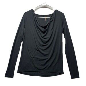 Lucy Women Long Sleeve Lightweight Long Sleeve Shirt black Size Small Drape Neck